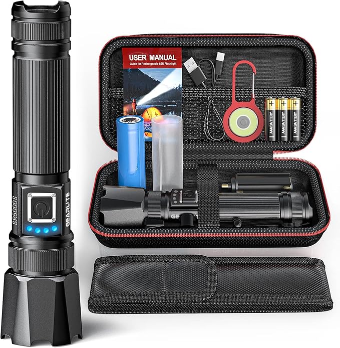 GEARLITE Taschenlampe LED USB Aufladbar, 10000 Lumen LED Taschenlampe ...